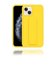 Apple IPhone 13 Uyumlu Mat Sarı Yumuşak Silikon Standlı Tutacaklı (Tutamaçlı) Telefon Kılıfı