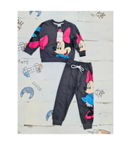 Minnie Mouse Çizgi Karakterli Antresit Kız Çocuk Eşofman Pijama Alt Üst Takımı (Antrasit)