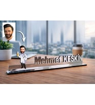Kişiye Özel Laborant Karikatürlü 30 cm Ayna Pleksi Masaüstü İsimlik - Laborant Hediyesi Sağlık ve Bilim Çalışanı Hediyesi
