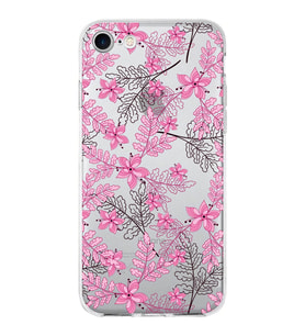 Apple iPhone 7 Uyumlu Kapak Floral Pembe Tasarımlı Şeffaf Silikon Kılıf