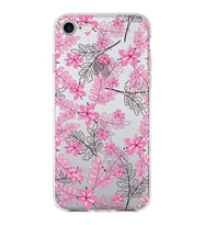 Apple iPhone 7 Uyumlu Kapak Floral Pembe Tasarımlı Şeffaf Silikon Kılıf