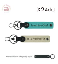 Kuzene Anlamlı Armağan, İsimli & Soyisimli 2’li Anahtarlık Seti, Koyu Turkuaz-Sütlü Kahve-Siyah (Çok Renkli)