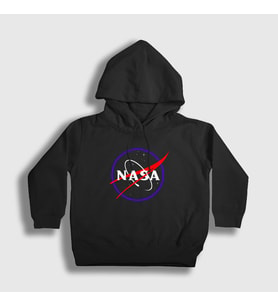 Presmono Unisex Çocuk Siyah Logo V2 Nasa Space Uzay Kapüşonlu Sweatshirt 282998tt