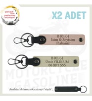 Motosiklet Sevene Hediyelik İsim Plaka ve B Rh (-) Kan Grubu x2 Anahtarlık, Yavruağzı-S Kahve-Syh (Çok Renkli)