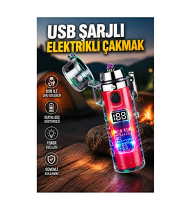 Şarjlı USB Elektrikli Çakmak – LED Fenerli Güç Göstergeli