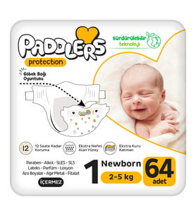 Paddlers Protection Yenidoğan Bebek Bezi 1 Numara (2-5 Kg) 64 Adet Jumbo Paket