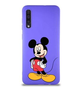 Samsung Galaxy A30S Soft Premier Kapak Mickey Mouse-E Tasarımlı Silikon Kılıf - Mor (Şeffaf)
