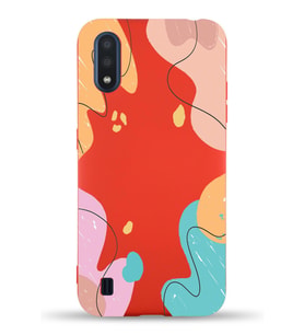 PrintiFy Samsung Galaxy A01 Uyumlu Lansman Kılıf Karışık Renkler Tasarımlı İçi Kadife Kapak (Kırmızı)