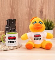 Kişiye Özel Vosvos Minibüs Tasarımlı Peluş Civciv ve Yeşil Kupa