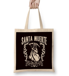 Santa Muerte Sugar Skull Female Deity Dead Satanic Mexican Bez Çanta Uzun Saplı