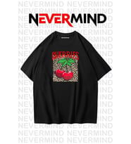 Unisex Cherries Baskılı Oversize Tshirt (Siyah)