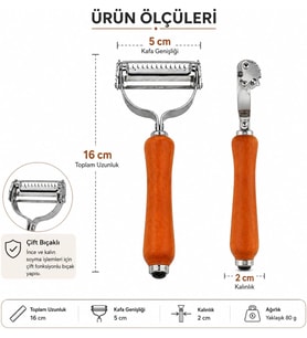 Çift Bıçaklı Ahşap Saplı Soyacak - Çift Bıçaklı Ahşap Saplı Sebze ve Meyve Soyacak – Paslanmaz Çelik Ultra Keskin Tırtıklı & Düz Bıçaklı, Ergonomik Kaymaz Sap, Patates Havuç Kabak Elma