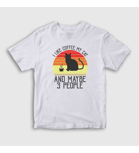 Presmono Unisex Çocuk Beyaz Coffee My Cat Kedi Kedili T-Shirt 502631tt