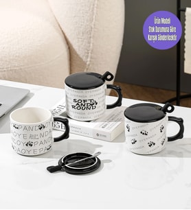 Panda Temalı Ve Kapaklı Seramik Kupa