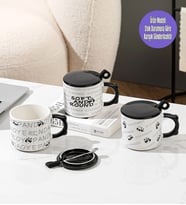 Panda Temalı Ve Kapaklı Seramik Kupa