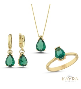 Peridot Damla Taşlı Altın Takım TKM11