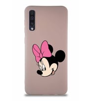 Samsung Galaxy A50S Soft Premier Kapak Minnie Mouse-B Tasarımlı Silikon Kılıf - Pudra (Şeffaf)