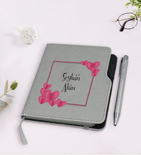 BK Gift Kişiye Özel İsimli Gri Termo Deri Defter Kalem Seti-10
