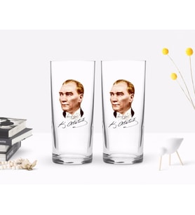 BK Home Renkli Baskılı Atatürk Temalı İkili Rakı Bardağı Seti-15 (Beyaz)