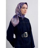 Armine Sura Saf İpek Eşarp 9433 - 37 Mor Karışık Desen