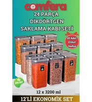 12'li Dikdörtgen Saklama Kabı Seti, 24 Parça, Çeyizlik ve Erzak Saklama