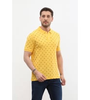 Erkek Polo Yaka Çapa Desenli %100 Pamuk Tişört (Sarı)