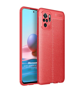Microsonic Xiaomi Redmi Note 10S Kılıf Deri Dokulu Silikon Kırmızı