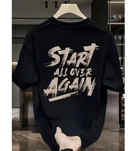 Erkek Kısa Kol Yazlık Tişört Bisiklet Yaka Baskılı Oversize T-Shirt - Siyah