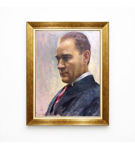 Tablore Atatürk Portresi Yağlı Boya Görünümlü Kanvas Tablo Gold Çerçeveli