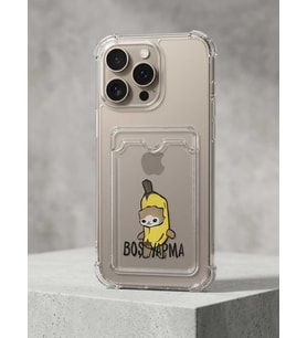 iPhone 16 Pro Max Boş Yapma Muz Detaylı Kart Bölmeli Şeffaf Telefon Kılıfı