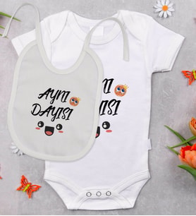 BK Kids Aynı Dayısı Tasarımlı Bebek Body Zıbın ve Mama Önlüğü Hediye Seti - Model 1