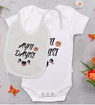 BK Kids Aynı Dayısı Tasarımlı Bebek Body Zıbın ve Mama Önlüğü Hediye Seti - Model 1