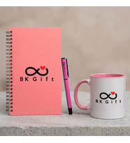 BK Kurumsal Promosyon 10 Adet Logolu Pembe Ahşap Defter Kalem Kupa Seti – Logolu Pastel Renkli Kurumsal Hediye Seti