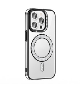 Apple iPhone 14 Pro Max Uyumlu Kılıf Pırlanta Taş Tasarımlı M-safe Şarj Özellikli Zore Karetta Silikon Kapak (Siyah)