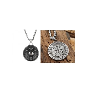 Viking Nordik Kalkanı Vegvisir kolye İskandinav  Paslanmaz Çelik Gümüş Çift Taraflı Kolye