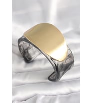 pilelistore Siyah Mermer Desen Akrilik Plastik Gold Oval Plaka Model Vintage Kadın Bilezik - TJ-BB66