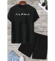 ALPHA Baskı Şort Takım (Siyah)