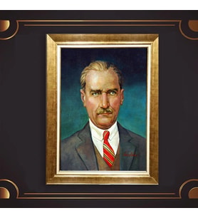 Altın Varaklı Çerçeveli Paspartulu Atatürk Tablo DC0606 (Gold)