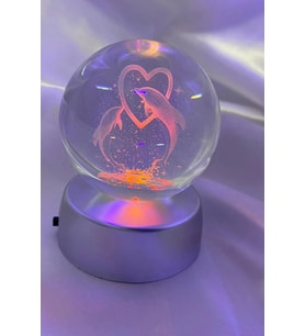 3D Led Işık Cam Küre Çok Işıklı Pilli Kalp Yunus 6 cm (Çok Renkli)