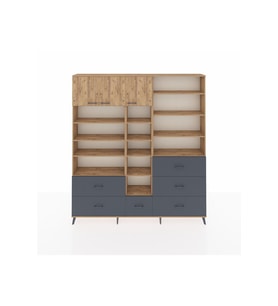 Arges Dolap 17 Raflı 6 Çekmeceli 3 Kapaklı 220x30x243 Çam-Çam/Antrasit