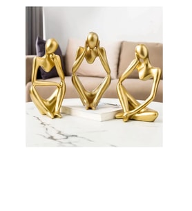 3 lü Düşünen Adam Soyut Dekoratif Obje (Görmedim,Duymadım,Bilmiyorum (Gold)