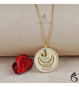 Else Silver Kişiye Özel Taşlı Çerçeve Üç Halka Doğum Gümüş Kolye (STD)