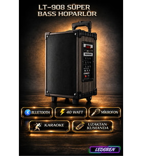 Lt-908 Süper Bass Şarjlı Mikrofonlu Hoparlör Karaoke Sistemi 80 Watt Taşınabilir Parti Box