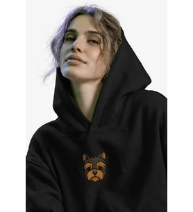 Yorkshire Terrier Figürlü Siyah Unisex Kapüşonlu Sweatshirt – DTF Baskı