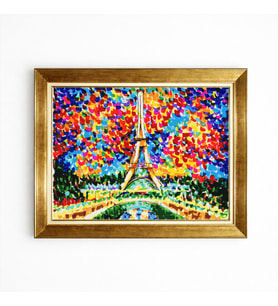 Tablore Gold Çerçeveli Renkli Soyut Eyfel Kulesi Tablosu Modern Paris Manzaralı Kanvas Duvar Tablosu