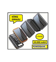 Güneş Enerjili 20000 Mah Powerbank solar 4 Panel Su Geçirmez Hızlı PD 20W Hızlı Şarj