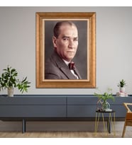 Altın Paspartulu Atatürk  Çerçeveli Tablo C928 (Gold)