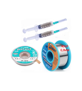 Dörtlü Set Flux,lehim Emme Tel 3,5mm Ve Lehim Teli Soldering 63sn/37pb Flux %1-3 40gr 03mm
