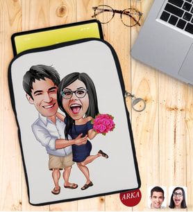 BK Gift Kişiye Özel Sevgililer Karikatürlü Taşınabilir Koruyucu Tablet Kılıfı & Organizer Çanta - Siyah-108