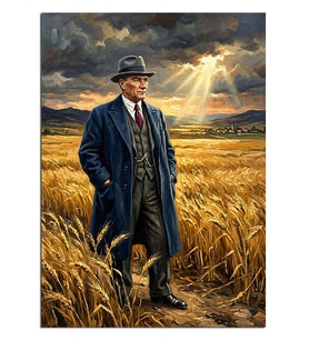 Buğday Tarlasında Takım Elbiseli Atatürk Dekoratif Kanvas - Mdf Ahşap Tablo